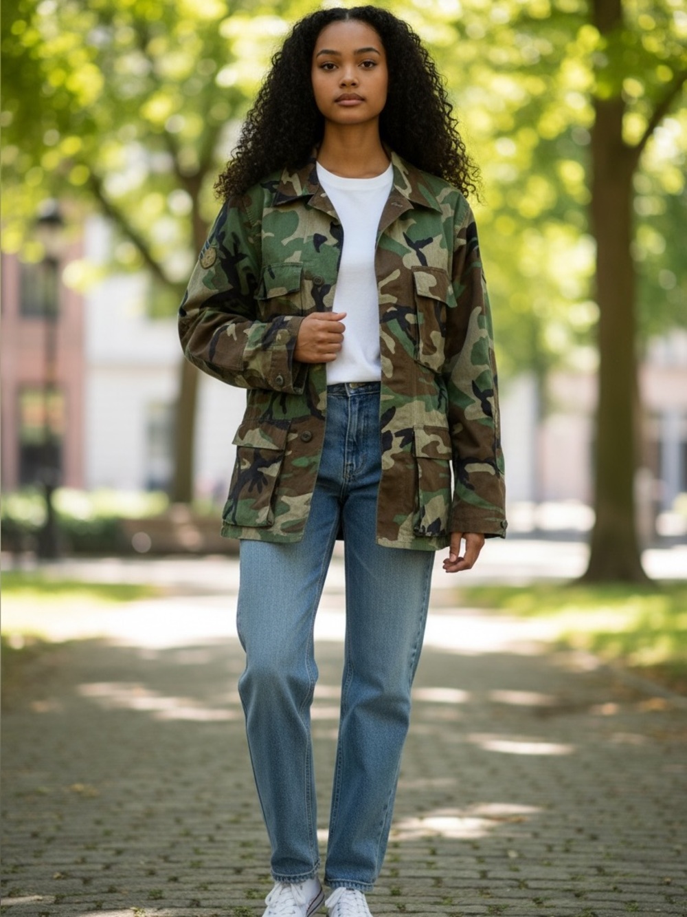 Source Unknown Men's Woodland Camo Field Jacket - Green, Brown, Black